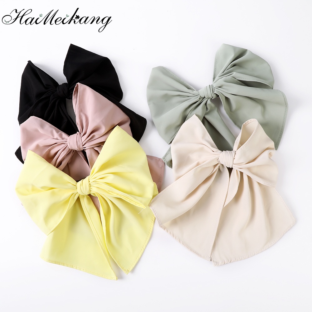 Kẹp tóc nơ HAIMEIKANG vải màu trơn đơn giản chất lượng cao 18cm