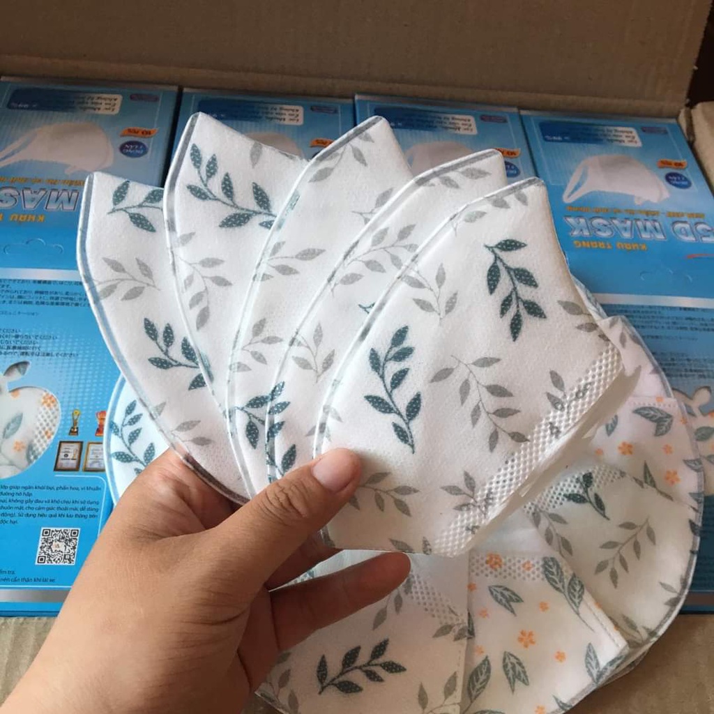 Khẩu trang 5D người lớn, Khẩu trang 5D mask Nam Anh, Khẩu trang 5D QUAI VẢI, (hộp 10 cái), 3 lớp, dày ôm sát mặt.