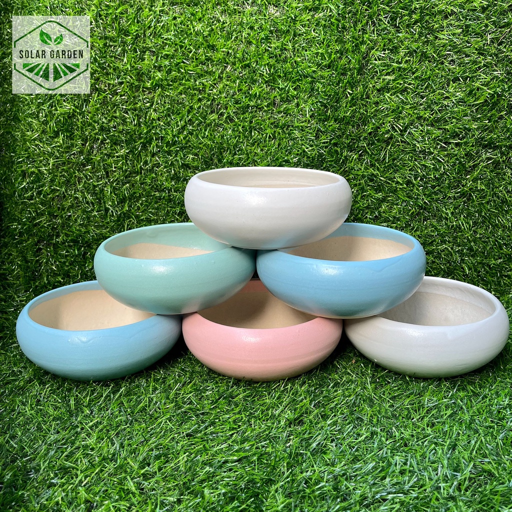 Chậu sứ bát tràng hình tròn dẹp size 16cm   - Nhiều màu - Solar Garden