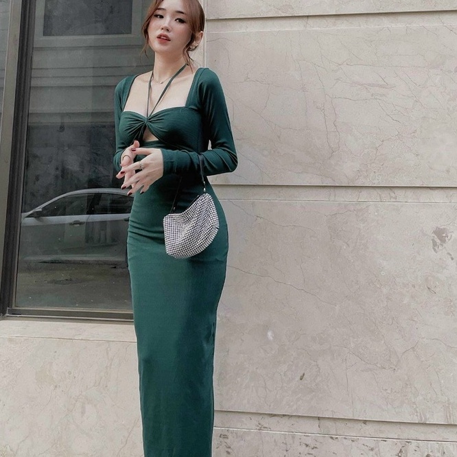 Đàm ôm body cổ yếm tay dài tôn dáng cực đẹp cho nàng đi chơi dự tiệc sang chảnh thanh lịch