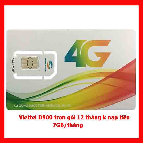 Sim 3G/4G Viettel D900 tặng 7GB/Tháng, trọn gói 12 tháng không cần nạp tiền duy trì