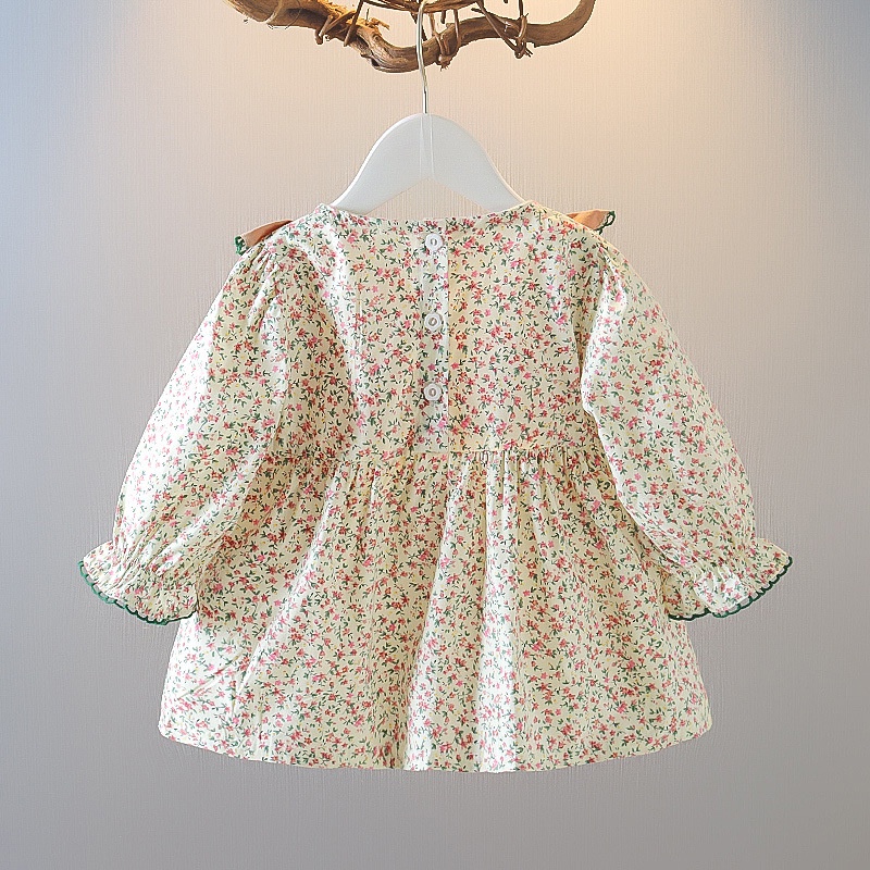 Đầm Tay Dài Cổ Búp Bê In Họa Tiết Hoa Thời Trang Xuân Thu Dành Cho Bé Gái 0-4 Tuổi