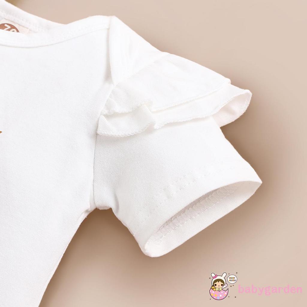 Bộ Áo Liền Quần Ngắn Tay In Chữ + Quần Short In Hoa + Băng Đô Cài Tóc Thời Trang Mùa Hè Cho Bé Gái 0-18 Tháng Tuổi