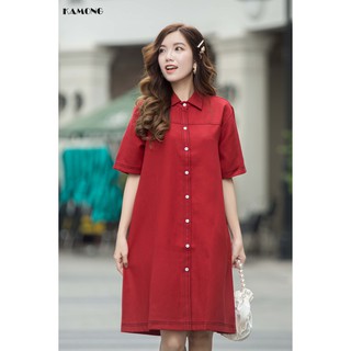 Đầm sơ mi viền chỉ nổi KAMONG D090