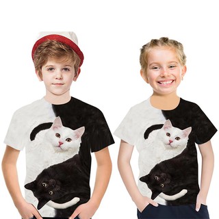 Áo thun cộc tay in hình mèo 3d cho bé