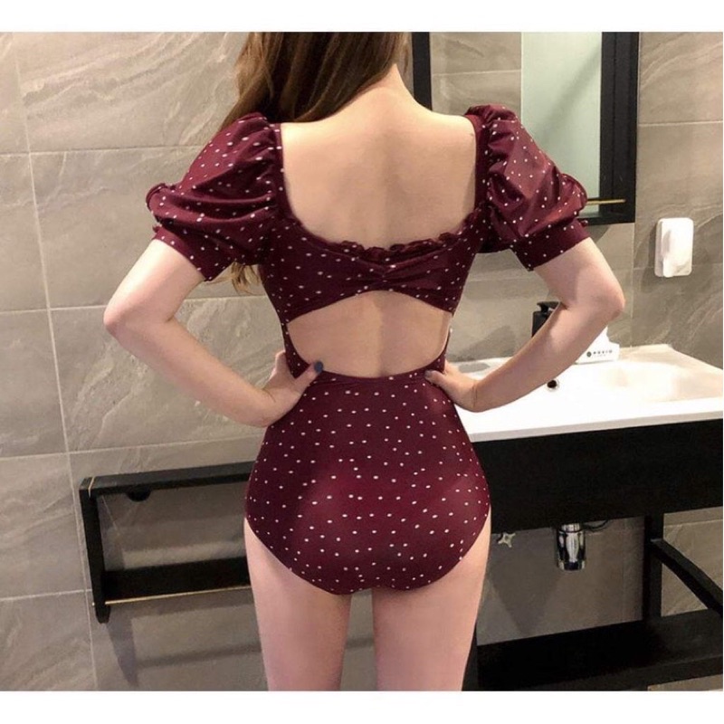 Bộ đồ bơi liển 1 mảnh cúp ngực bikini dành cho bạn gái màu đỏ đô mã KT52