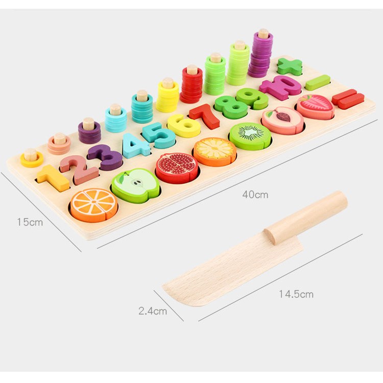 ĐỒ CHƠI GỖ MONTESSORI cột tính TOÁN HỌC kèm CẮT HOA QUẢ - Giáo dục sớm cho trẻ Mầm Non - Hàng loại 1