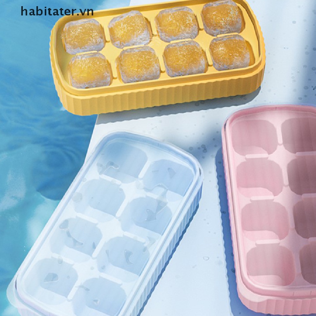 Khuôn Silicon Làm Đá 8 Ngăn Có Nắp Đậy Tiện Dụng