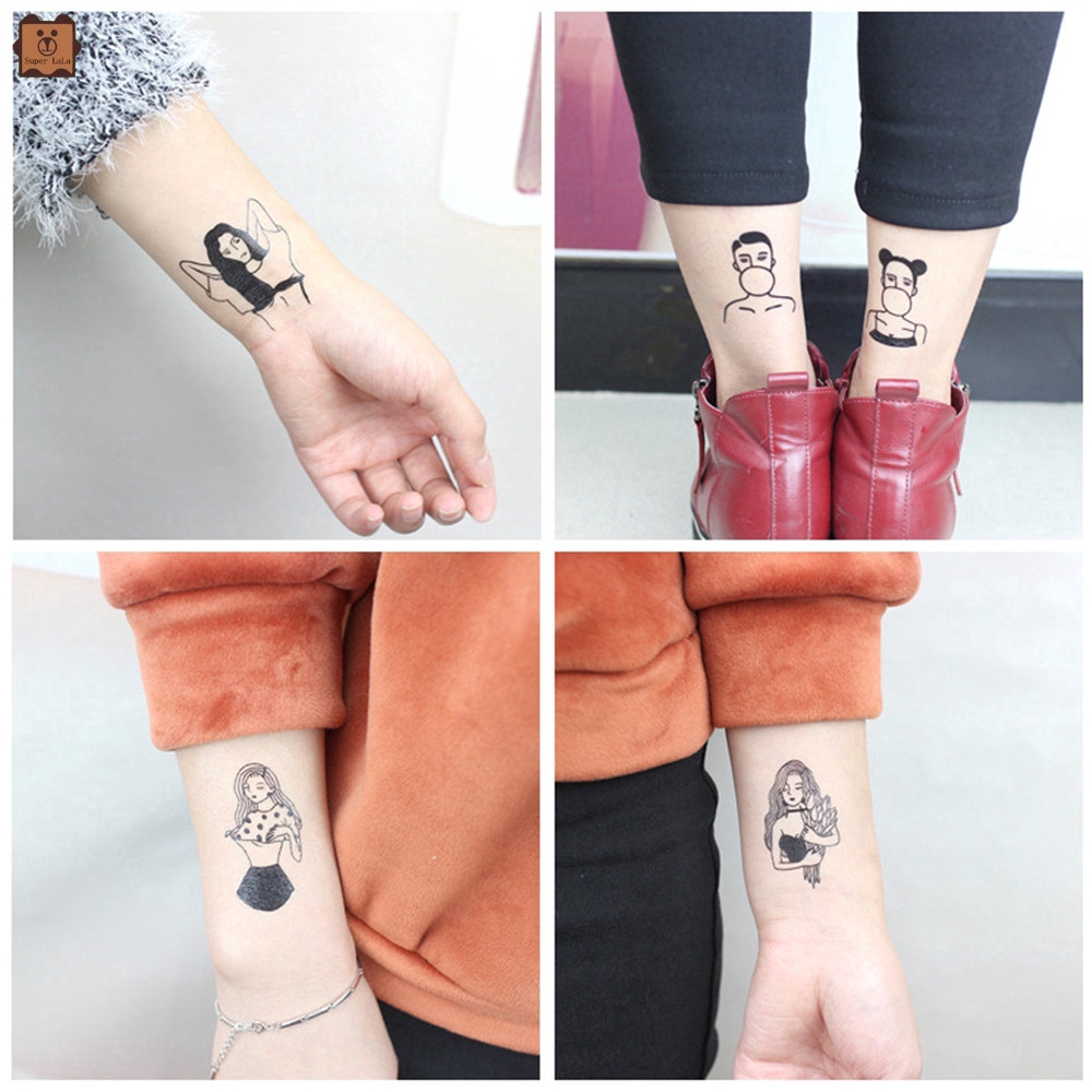 Nhãn dán trang trí cơ thể màu đen hình cô gái thiết kế chống nước DIY hình xăm 15 ngày