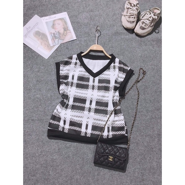 Sét áo gile kẻ + sơ mi tay lỡ TC6