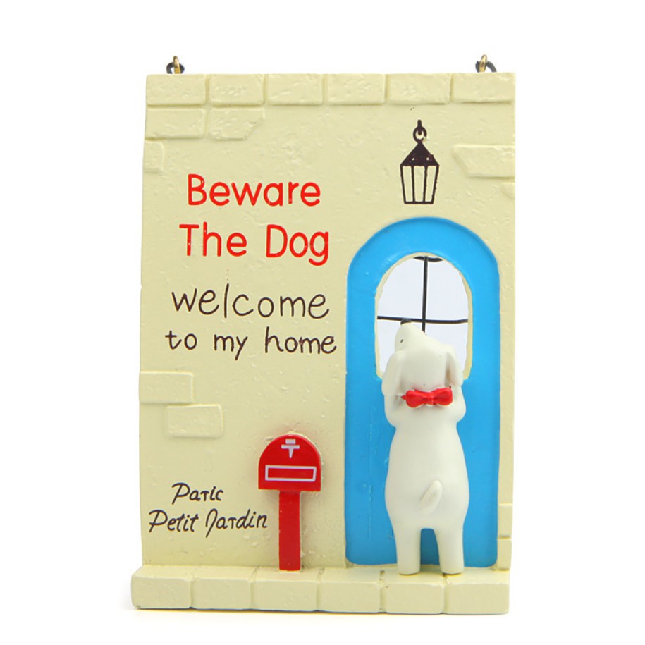 Biển treo cửa phòng hình chó bông trắng hoặc dùng trang trí tiểu cảnh, nhà búp bê