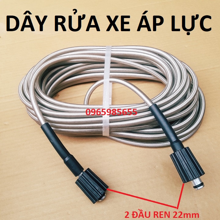 Bộ dây rửa xe 10,15,20,30m và súng rửa xe cò đỏ dài - súng xịt rửa xe áp lực cao ren 22mm