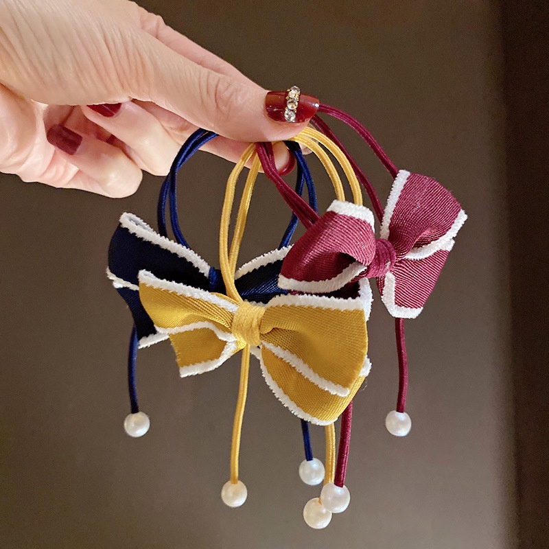 Dây buộc tóc bằng vải thắt nơ đính cườm sang trọng nhiều màu sắc bunakids PK19