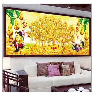 Tranh thêu cây tiền 1mx55cm