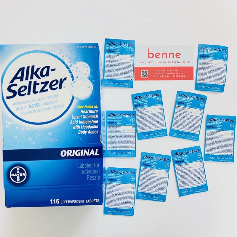 Viên sủi Alka Seltzer Orginal Flavor hỗ trợ giảm đau của Mỹ