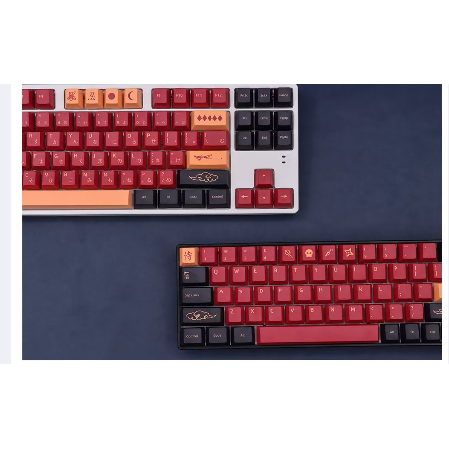 Set Keycap Cho Bàn Phím Cơ -  Red Samurai - Profile Cherry 151 Phím - PBT Dyesub - Hộp và khay nhựa chuẩn- Keypuller dài