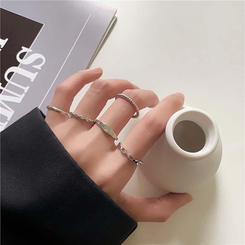 Set 5 Nhẫn Hở Mỏng Kiểu Vintage Đơn Giản Cho Nữ