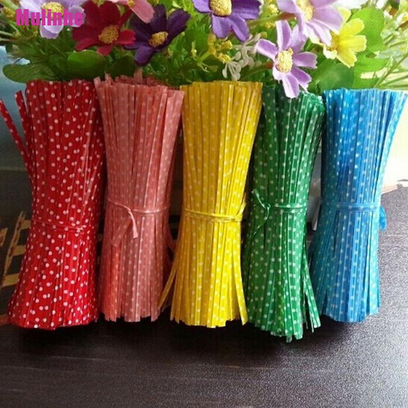 Bộ 100 Dây Buộc Túi Bánh Ngọt Bằng Kim Loại Họa Tiết Chấm Bi