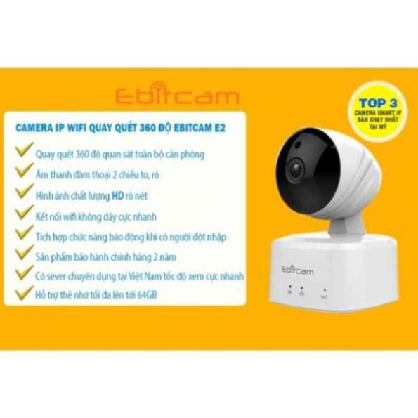 {Giá Sốc}Camera ip wifi không dây Ebitcam E2-1 MP(720P)Tăng khả năng lưu trữ gấp 5 lần camera thông thường BH 2 năm