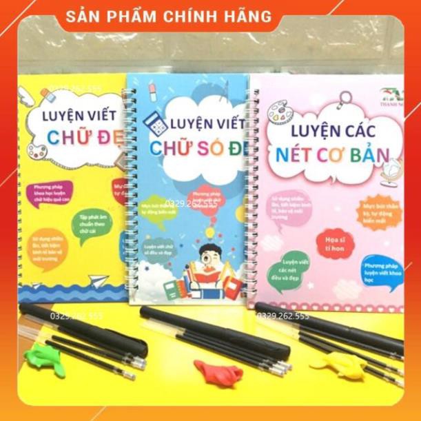 (❤Tặng kèm 9 ruột bút+3 con cá cầm bút❤️) Combo 3 quyển tập viết chữ,tập viết số, nét cơ bản số dùng mãi mãi