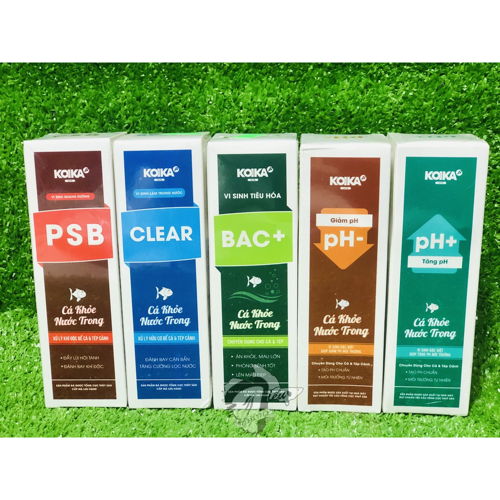 Bộ sản phẩm của cty KOIKA: Bac+, Clear, PSB, tăng giảm PH