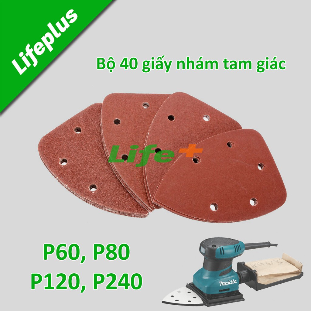 Bộ 40 Giấy Nhám tam giác cho máy chắt rung 4 độ nhám từ 60 đến 240μm