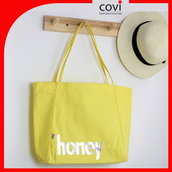 Túi Vải Tote, Vải Canvas, Đeo Vai Hàn Quốc, đựng giấy A4  in chữ HONEY thời trang COVI màu sắc T19