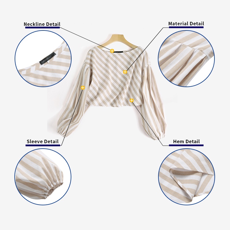 Áo kiểu Zanzea tay phồng họa tiết sọc thanh lịch cho phái nữ