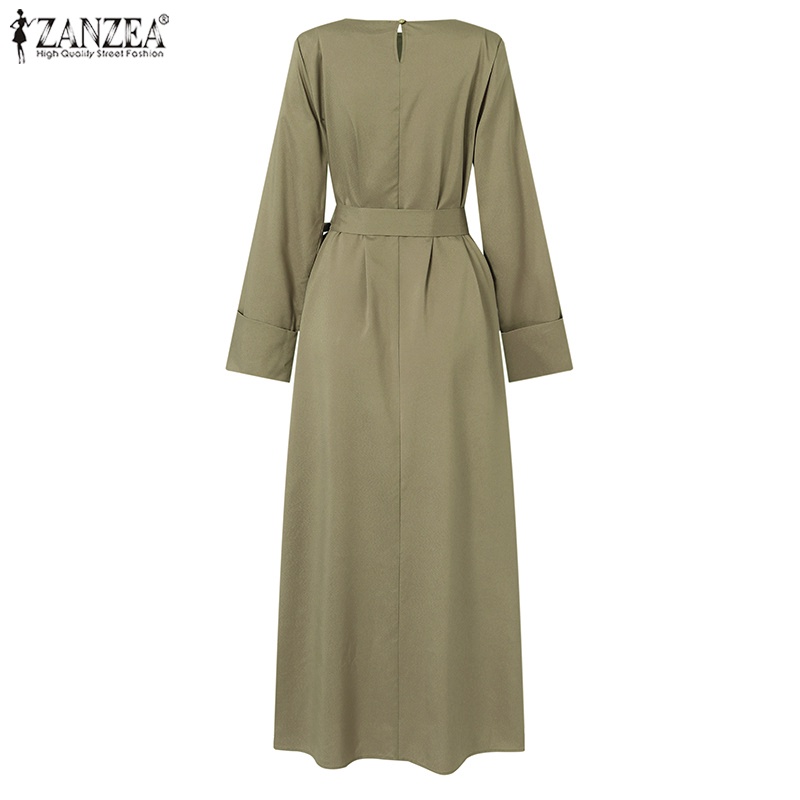 Zanzea Đầm Maxi Tay Dài Cổ Tròn Màu Trơn Phong Cách Đường Phố Cho Phụ Nữ Hồi Giáo