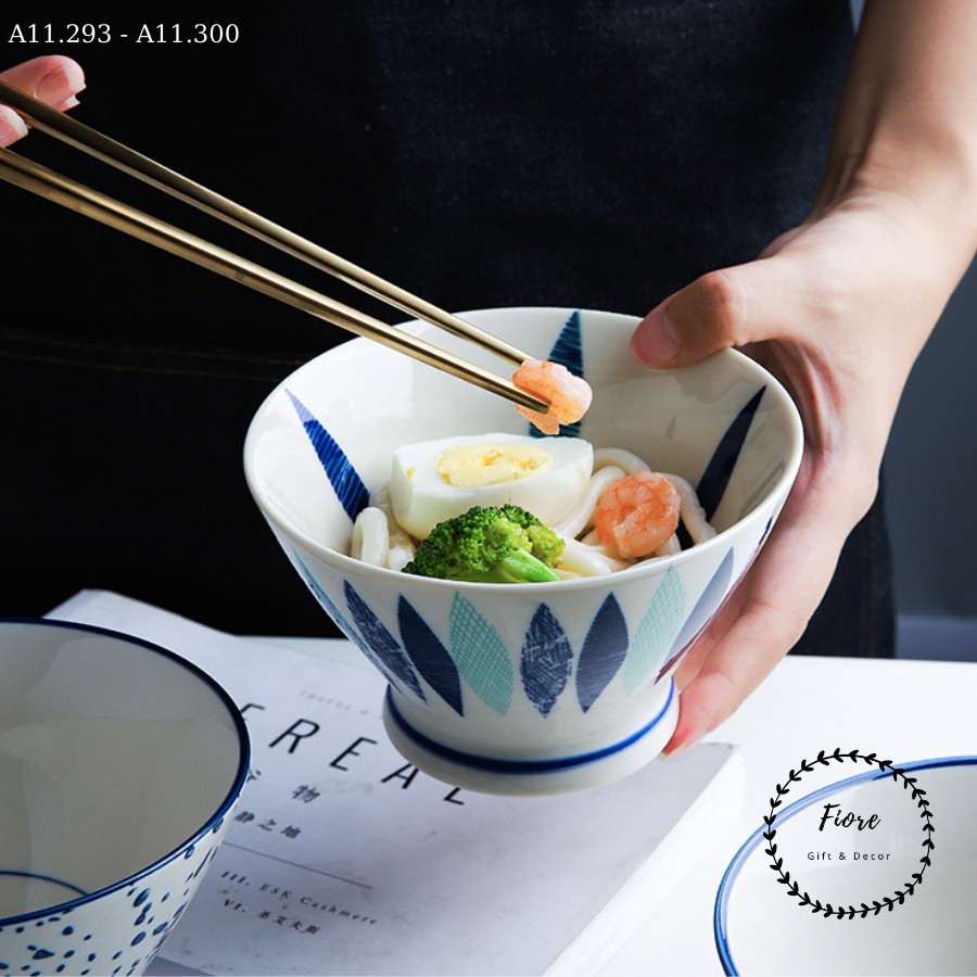 Bát sứ ăn cơm, tô sứ đựng salad họa tiết xanh phong cách Nhật [CÓ ẢNH THẬT]