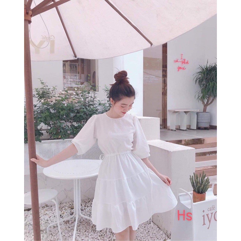 💃Đầm Nữ Tay Lỡ Buộc Eo 3 Tầng Dáng Ngắn 2 Màu | BigBuy360 - bigbuy360.vn