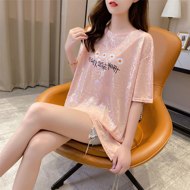 Áo thun tay ngắn dáng rộng in họa tiết hoa cúc phong cách Hàn Quốc thời trang mùa hè cho nữ