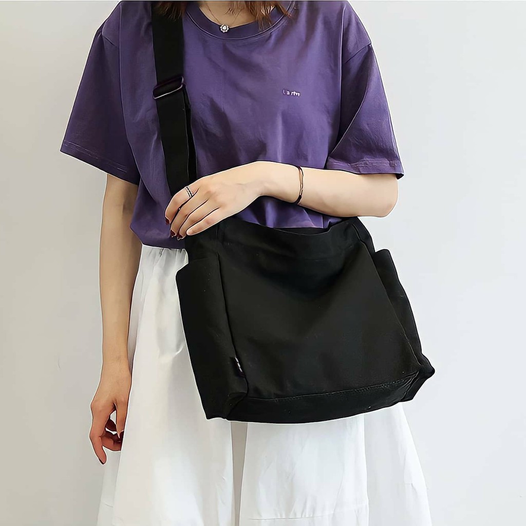 Túi đeo chéo vải canvas 3 gang kiểu dáng basic giá rẻ cho sinh viên