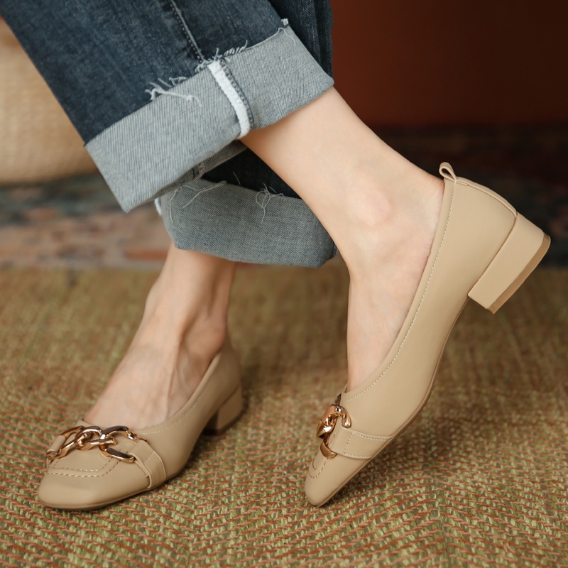 Giày Búp Bê Mary Jane Gót Thấp Mũi Vuông Chất Liệu Da Phong Cách Pháp Cổ Điển Thời Trang Cho Nữ Size 34-40