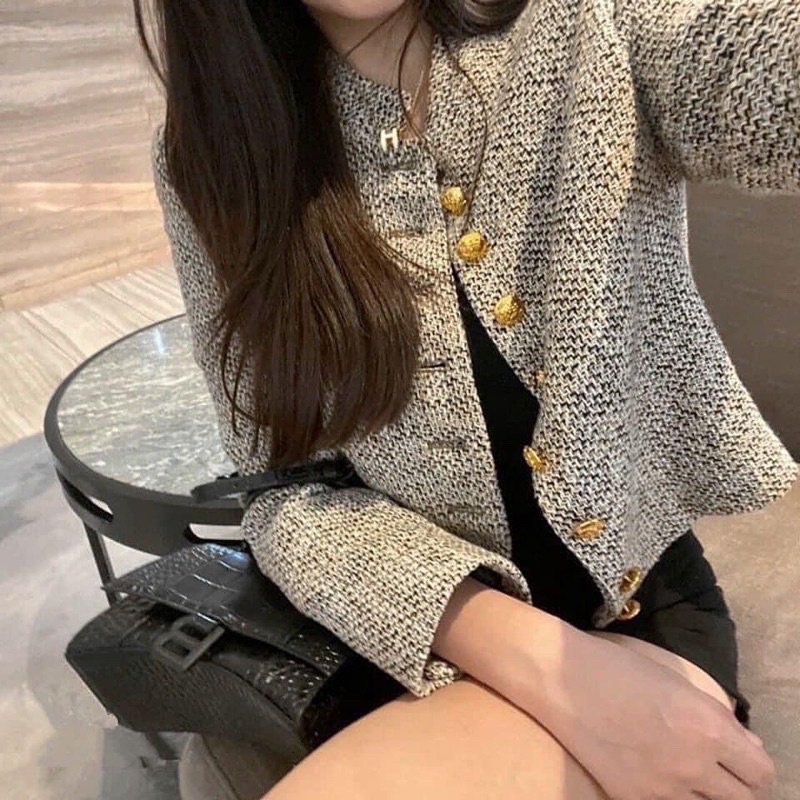 Áo Dạ Tweed  Màu Tiêu Cúc Vàng 2 Lớp + Đệm Vai Hàng Quảng Châu Cao Cấp