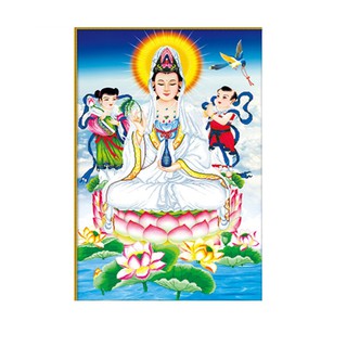 Tranh gắn đá toàn bộ - Phật Quan Âm và 2 tiểu đồng