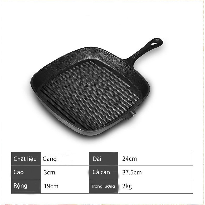 Chảo Gang Nướng Thịt 🇨🇳 BBQ Bò Bít Tết Beefsteak  Kiểu Hàn Quốc Không Tráng Phủ Chống Dính Dùng Được Bếp Từ