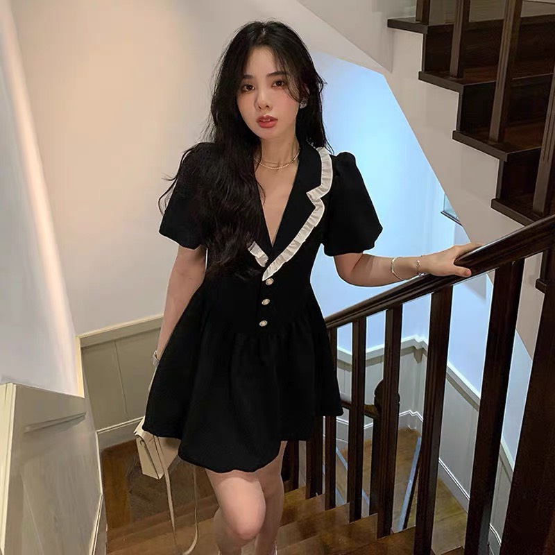 Váy Nữ Hàng Quảng Châu Cổ Đức Viền Bèo Trắng Dáng Xòe M622- Lolla_Fashion