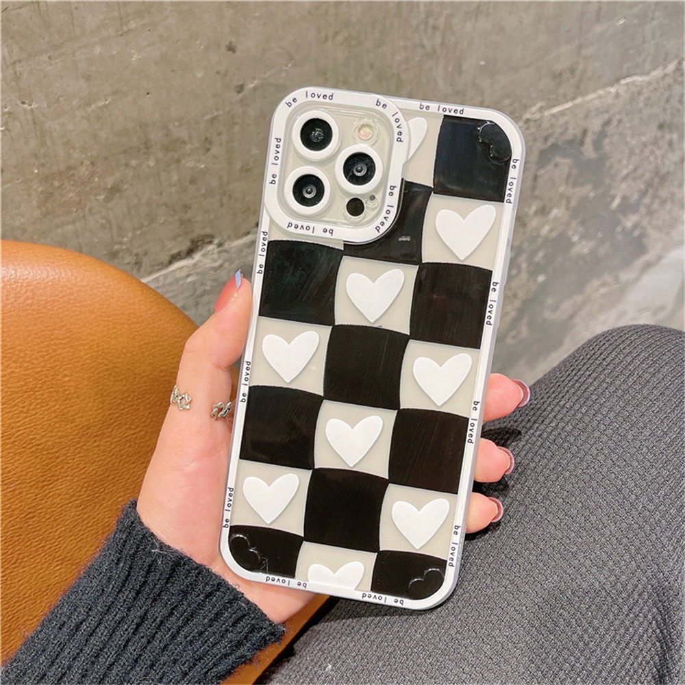 Ôp Điện Thoại tpu Dẻo Tráng Gương Họa Tiết Trái Tim Màu Trắng Đen Cho iphone 13 12 11 pro max x xr 8 7 plus Ốp