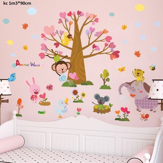 decal dán tường vườn thú cây