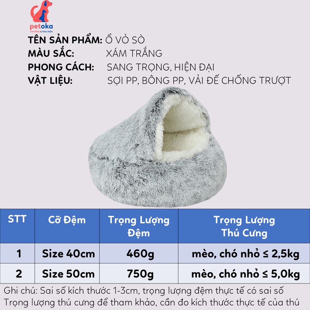 Ổ đệm lông cho chó mèo thú cưng 40cm 50cm loại tốt dày 20cm petoka