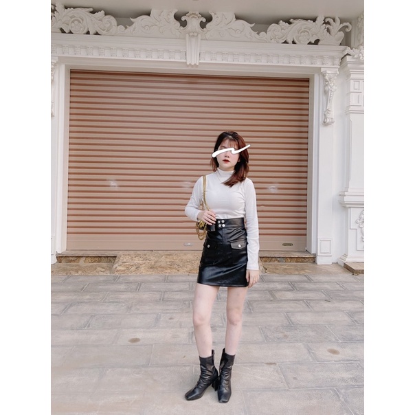 Chân váy da 4 khuy túi trước siêu hot