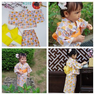 Kimono Cách Tân Cam Nai Mèo Đeo Kính - KI02