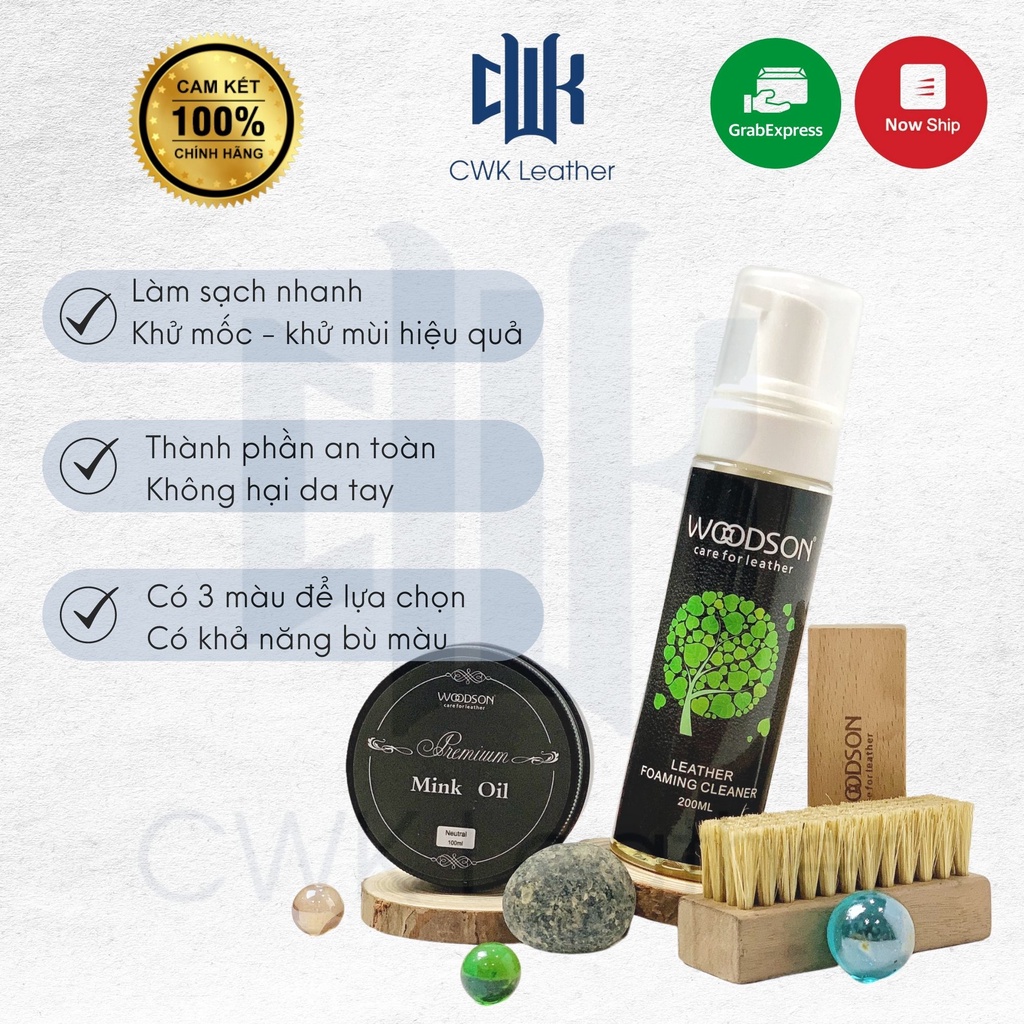 [Chính hãng] Bộ bảo dưỡng phục hồi đồ da (mink oil, bọt vệ sinh và bàn chải)