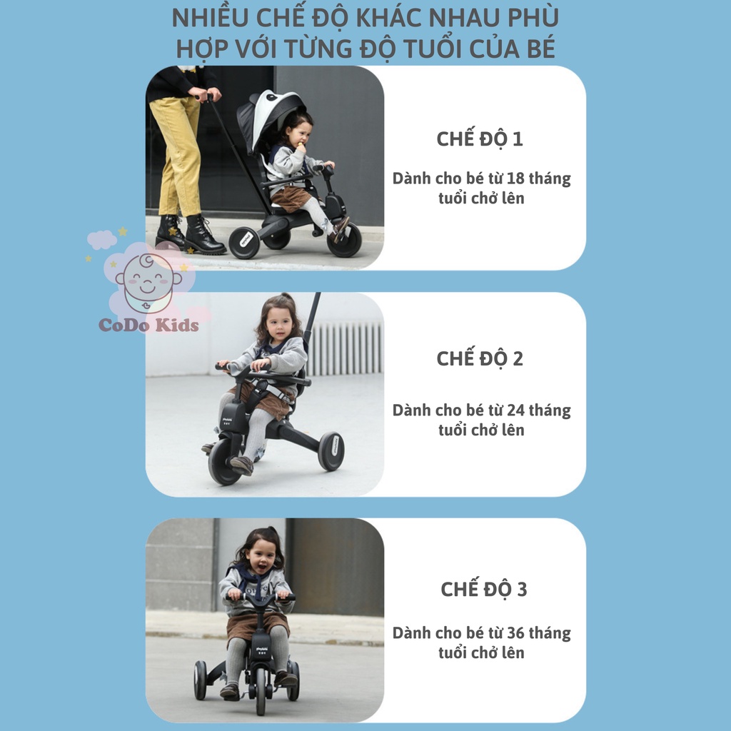 Xe Đẩy Gấp Gọn Cho Bé PLAYKIDS, Xe Chòi Chân 3 Bánh Gấp Gọn 6in1 Dành Cho Bé Từ 1-5 Tuổi