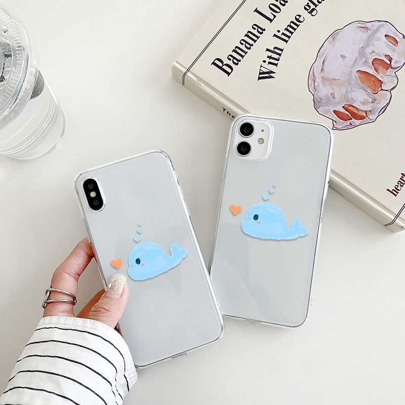 Ốp điện thoại mềm trong suốt chống rơi họa tiết cá voi vẽ tay phù hợp cho iPhone 13promax 11 12 pro 8plus SE2020 XR