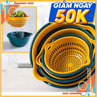 Set Rổ Kèm Chậu 6 Món Bộ 3 Rổ Và Chậu Thau Nhựa Rửa Rau Củ Đựng Hoa Quả Trái Cây 2 Lớp Hình Tròn Hình Vuông - GDNC0339