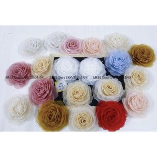 (Ảnh thật) Hoa hồng cài áo handmade MEBI Store mẫu vải voan size lớn (25 màu hoa) NoBox