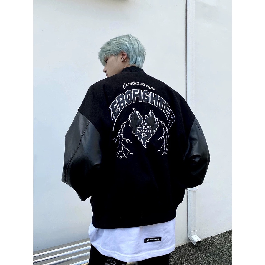 Áo Khoác Phối Tay Da, Áo Bomber Unisex FOR GET 2023