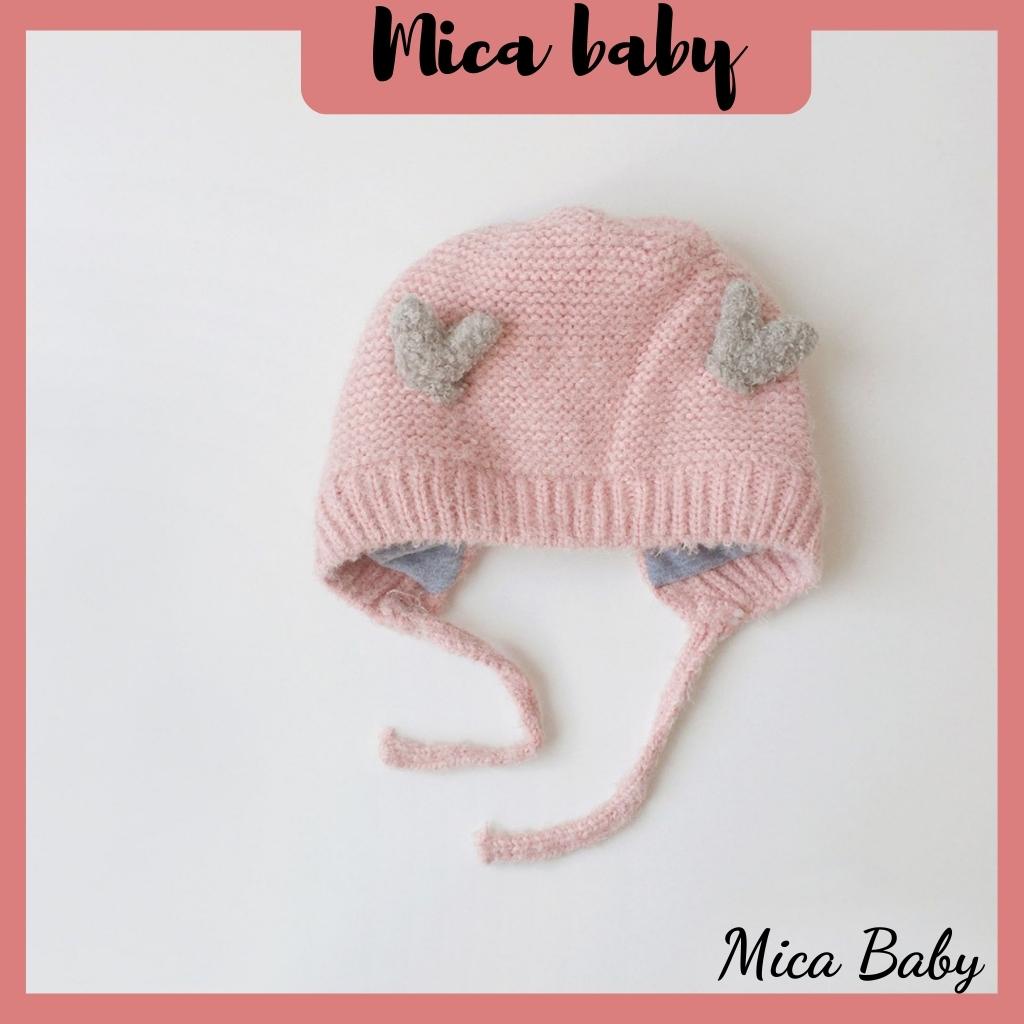 Mũ len cột dây sừng nai nhỏ xinh xắn cho bé Mica baby ML48